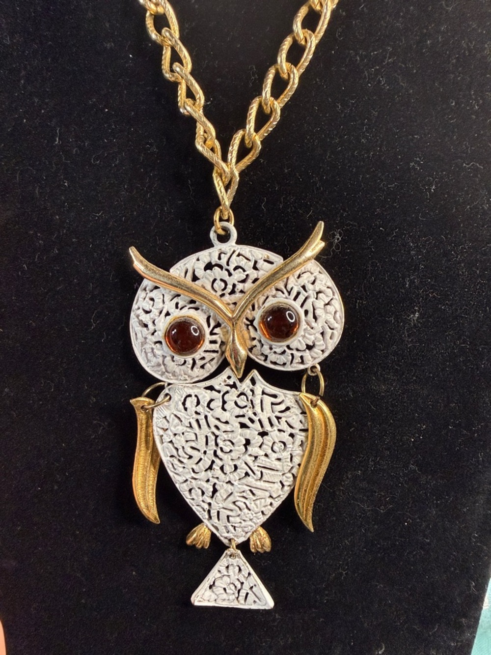 Gold & Silver Owl Pendant Necklace - Two-Tone Statement Jewelry
